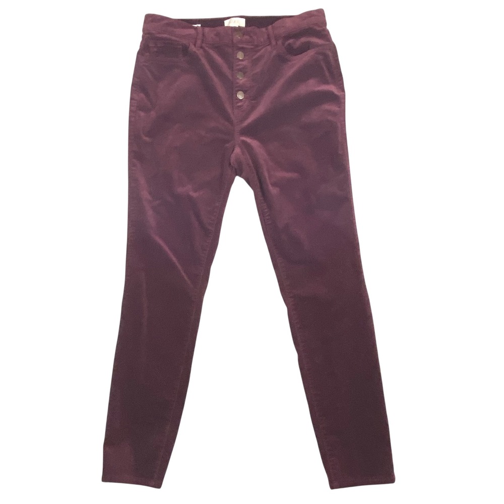 LOFT Outlet‎ High Rise Skinny Corduroy Pants Burgundy Plum Button Fly Size 12